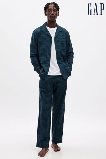 Gap Green & Blue Flannel Check Long Sleeve Pyjama Shirt & Bottoms (K70500) | £50