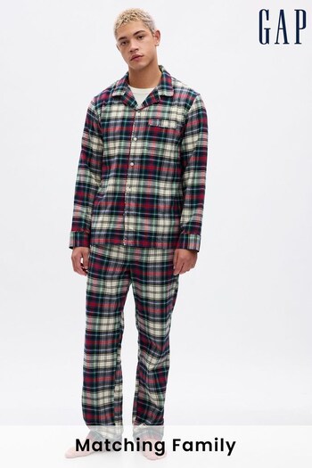 Gap Green, Red & White Flannel Check Family Christmas Long Sleeve Pyjama Shirt & Bottoms (K70501) | £50