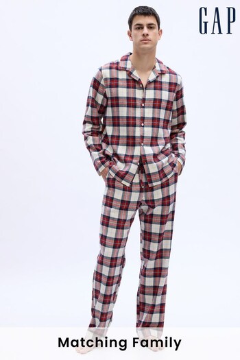 Gap Red & White Flannel Check Christmas Long Sleeve Pyjama Shirt & Bottoms (K70523) | £50