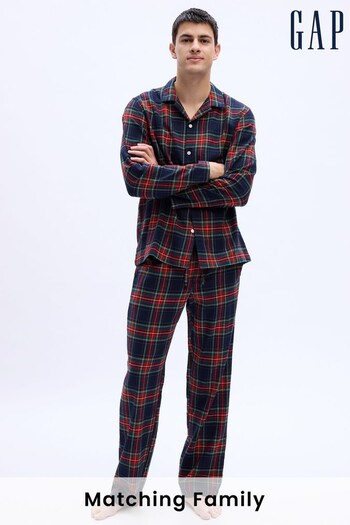 Gap Blue, Red & Green Flannel Check Christmas Long Sleeve Pyjama Shirt & Bottoms (K70524) | £50