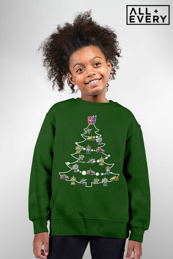 All + Every Bottle Green Transformers Christmas Tree Silhouette Kids Sweatshirt (K70542) | £26