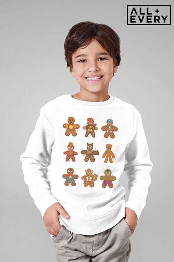 All + Every White Marvel Avengers Christmas As Gingerbread Men Kids Sweatshirt (K70543) | £26