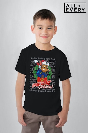 All + Every Black PAW Patrol Chase Pawsome Christmas Kids T-Shirt (K70557) | £19