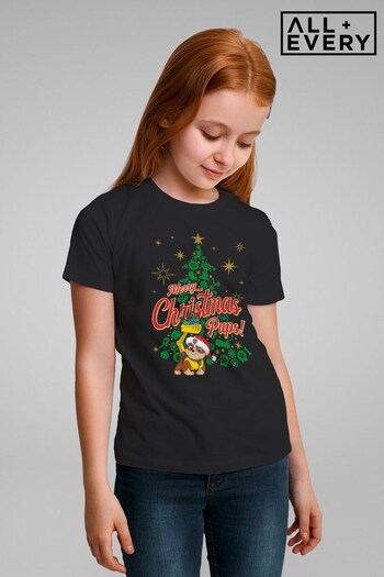 All + Every Black PAW Patrol Rubble Merry Christmas Pups Xmas Tree Kids T-Shirt (K70559) | £19