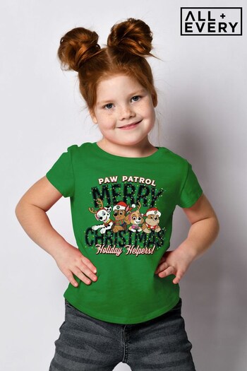 All + Every Kelly Green PAW Patrol Merry Christmas Holiday Helpers Kids T-Shirt (K70562) | £19