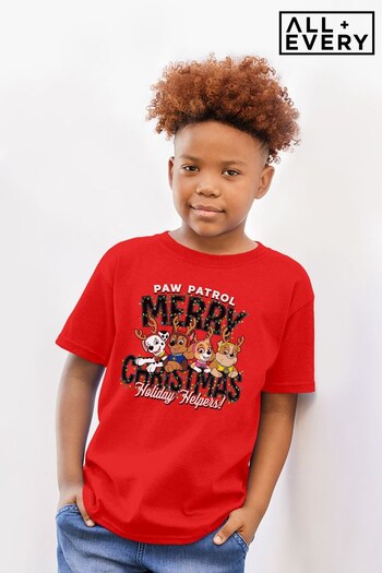 All + Every Red PAW Patrol Merry Christmas Holiday Helpers Antlers Kids T-Shirt (K70563) | £19