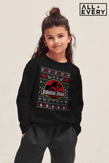 All + Every Black Jurassic Park Logo Christmas Knit Pattern Kids Sweatshirt (K70567) | £26