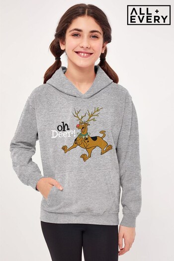 All + Every Heather Grey Scooby Doo Christmas Oh Deer Kids Hooded Sweatshirt (K70568) | £29