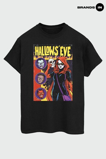 Brands In Black Marvel Black Widow Halloween Women Black Boyfriend Fit T-Shirt (K70572) | £23