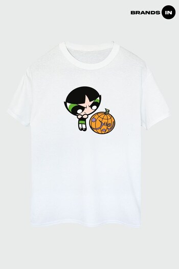 Brands In White The Powerpuff Girls Buttercup Pumpkin Women White Boyfriend Fit T-Shirt (K70573) | £23