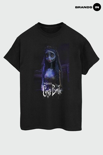 Brands In Black Corpse Bride Emily Women Black Boyfriend Fit T-Shirt (K70574) | £23