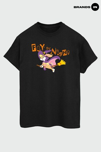 Brands In Black Looney Tunes Lola Fly By Night Women Black Boyfriend Fit T-Shirt (K70575) | £23