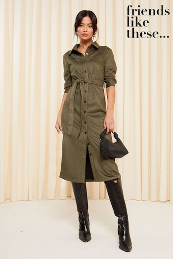 Boots & Wellies Khaki Green Suedette Maxi Dress (K70585) | £54
