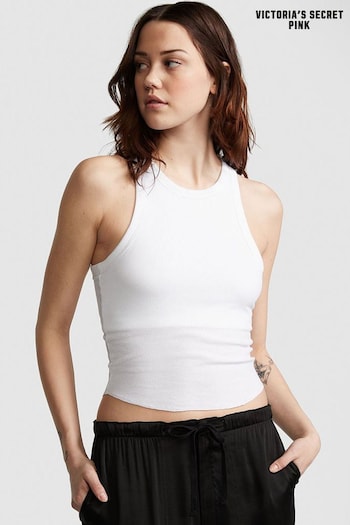 Victoria's Secret PINK Optic White High Neck Shrunken Rib Tank Top (K70626) | £19