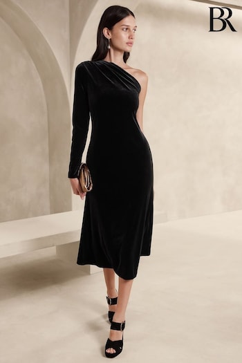 Banana Republic Black Blaire Velvet One-Shoulder Dress (K70703) | £165