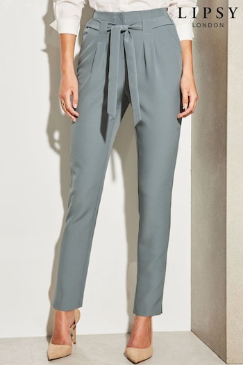 Lipsy Steel Blue Petite Tailored Belted Tapered Trousers (K70705) | £40