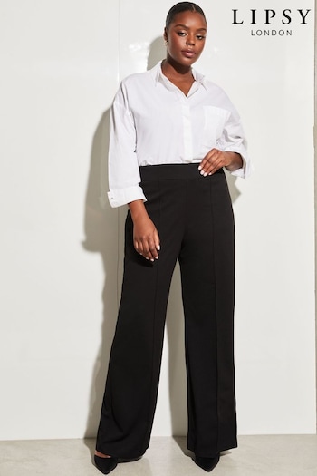 Lipsy Black Curve High Waist Wide Leg Tailored Trousers Printed (K70707) | £32