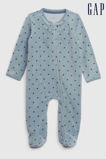 Gap Blue First Favourites Velvet Long Sleeve Sleepsuit (Newborn - 9mths) (K70780) | £25