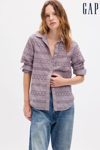 Gap Purple Eyelet Perfect Long Sleeve Shirt (K70806) | £50