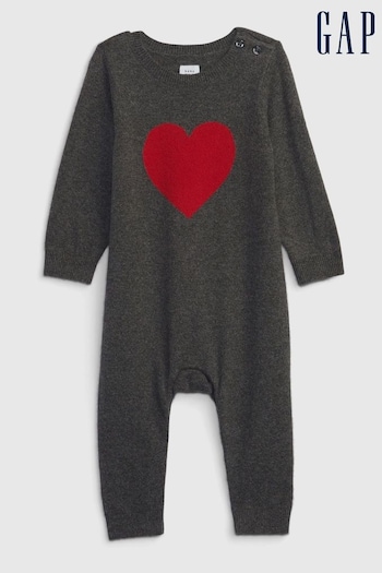Gap Grey CashSoft Heart Knit Long Sleeve Sleepsuit (Newborn - 24mths) (K70858) | £25