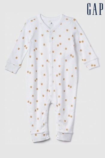 Gap White Brannan Bear Long Sleeve Baby Sleepsuit (Newborn - 24mths) (K70862) | £20