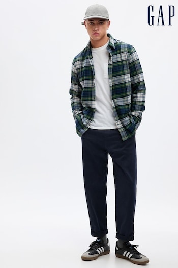 Gap Green/White Organic Cotton Tartan Flannel Long Sleeve Shirt (K70906) | £20