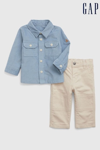 Gap Blue and Cream Utility Shirt and Trouser Set (Newborn - 24mths) (K70935) | £40