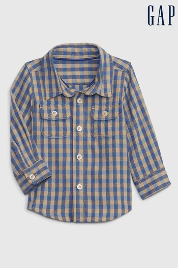 Gap Blue Check Long Sleeve Collard Shirt (Newborn - 24mths) (K70938) | £15