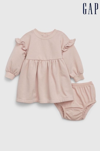 Gap Pink Ruffle Sleeve Sweatshirt Dress (Newborn - 24mths) (K70974) | £25