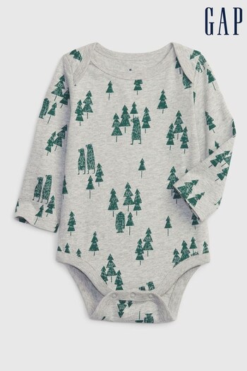 Gap Grey and Green Organic Cotton Tree Baby Bodysuit (K70976) | £8