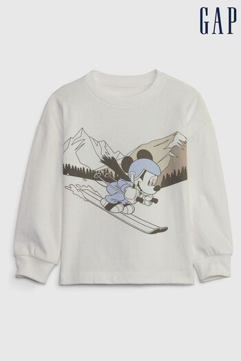 Gap White Disney Mickey Mouse Graphic Crew Neck Long Sleeve Sweatshirt (12mths-5yrs) (K70978) | £18