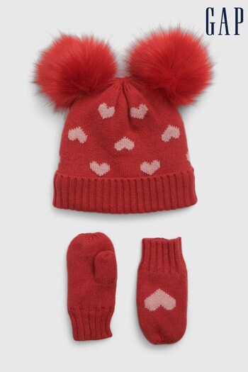 Gap Red Toddlers CashSoft Pom Beanie and Glove Set (K70980) | £25
