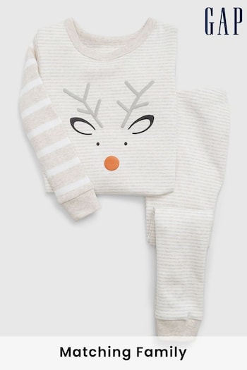 Gap Cream & White Reindeer Family Christmas Toddler Pyjamas (K70983) | £18