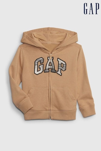 Gap Brown Plaid Logo Zip Up Hoodie (12mths-5yrs) (K71008) | £20