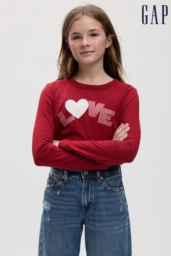 Gap Red Organic Cotton Graphic Long Sleeve Crew Neck T-Shirt (K71044) | £10