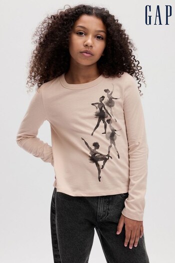 Gap Pink Organic Cotton Graphic Long Sleeve Crew Neck T-Shirt (K71059) | £10
