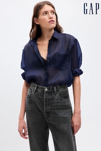 Gap Blue Sheer Long Sleeve Pocket Big Shirt (K71089) | £50