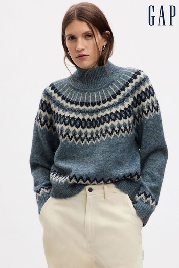 Gap Blue Fair Isle Knit Mock Neck Jumper (K71092) | £60