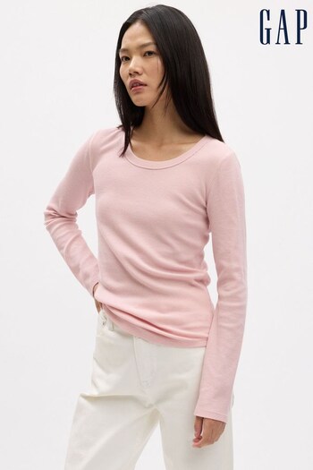 Gap Pink Waffle Knit Crew Neck Long Sleeve T-Shirt (K71102) | £16