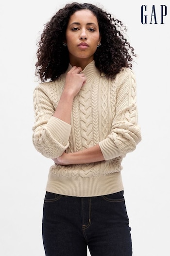 Gap Cream Relaxed Cable Knit Mock Neck Jumper (K71125) | £45