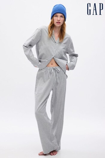 Gap Grey Stripe Cotton Print Flannel Pyjama Set (K71133) | £50