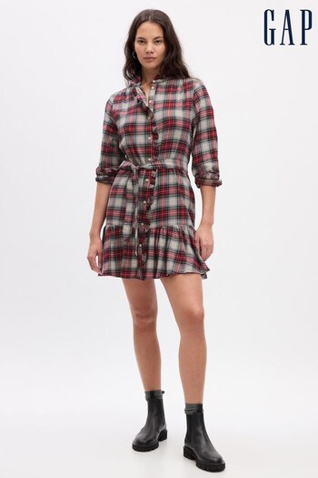 Gap Red Tartan Ruffle Long Sleeve Mini Dress (K71149) | £50