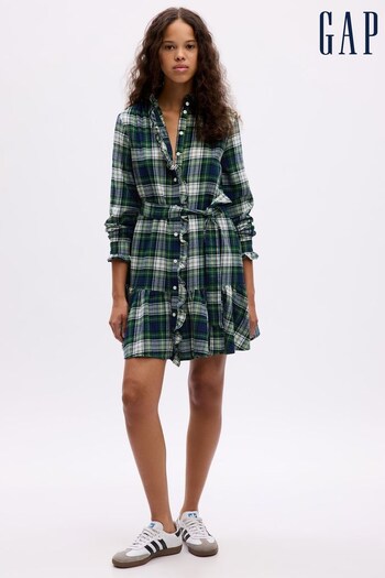 Gap Green Tartan Ruffle Long Sleeve Mini Dress (K71151) | £50