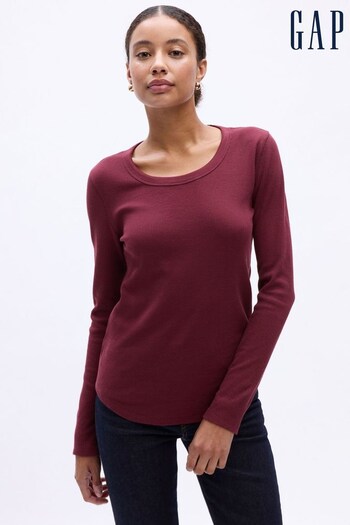 Gap Red Waffle-Knit Crew Neck Long Sleeve T-Shirt (K71155) | £16
