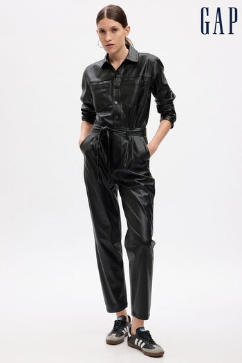 Gap Black Vegan Leather Pleated Jumpsuit (K71179) | £85