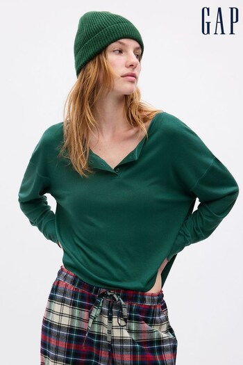 Gap Green Ribbed Henley Long Sleeve Pyjama Top (K71187) | £25