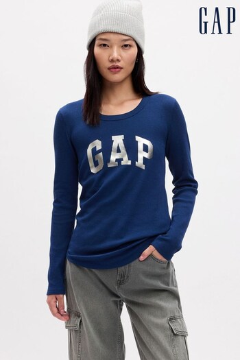 Gap Blue Waffle Knit Crew Neck Long Sleeve T-Shirt (K71189) | £16
