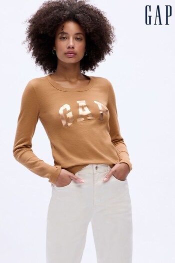 Gap Brown Fitted Logo Long Sleeve Waffle T-Shirt (K71193) | £16