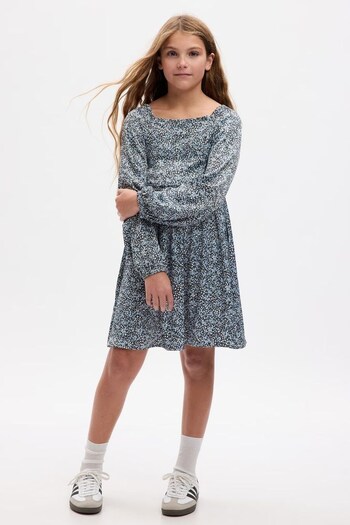 Gap Blue Smocked Floral Print Dress (K71219) | £35