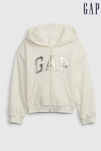 Gap Cream Sherpa Fleece Metallic Logo Hoodie (K71230) | £35